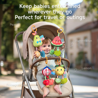 TUMAMA KIDS baby pram hanging rattle toys set with plush lemon rattles, squeaky sounds, and teethers for newborns and infants.