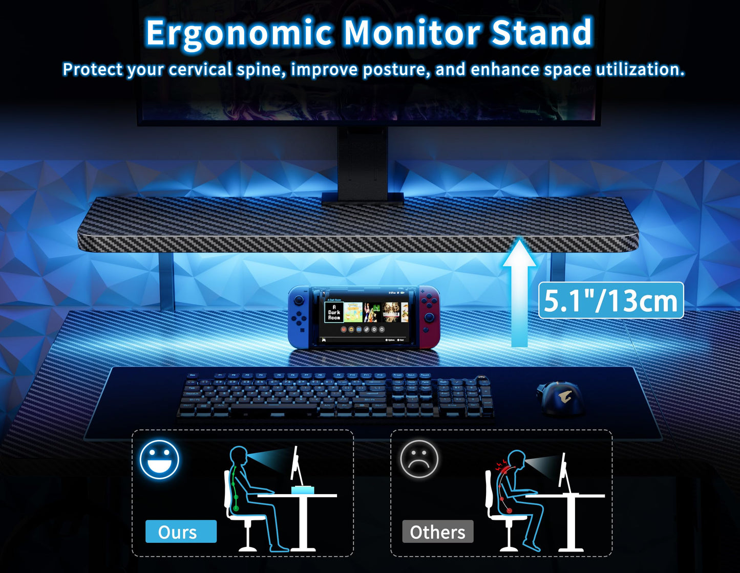 HOMIDEC Gaming Desk with LED Lights, 100CM Computer Desk with Monitor Stand, L Shaped Corner Desk with Headphone Hook and Shelves for Gaming Room, Bedroom, Office, Black