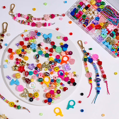 TOVABA Keychain Making Kit for Kids and Adults - Jewelry Bead Craft Set with Colorful Beads, Letters, Charms, Keyrings, and Tools for DIY Accessories