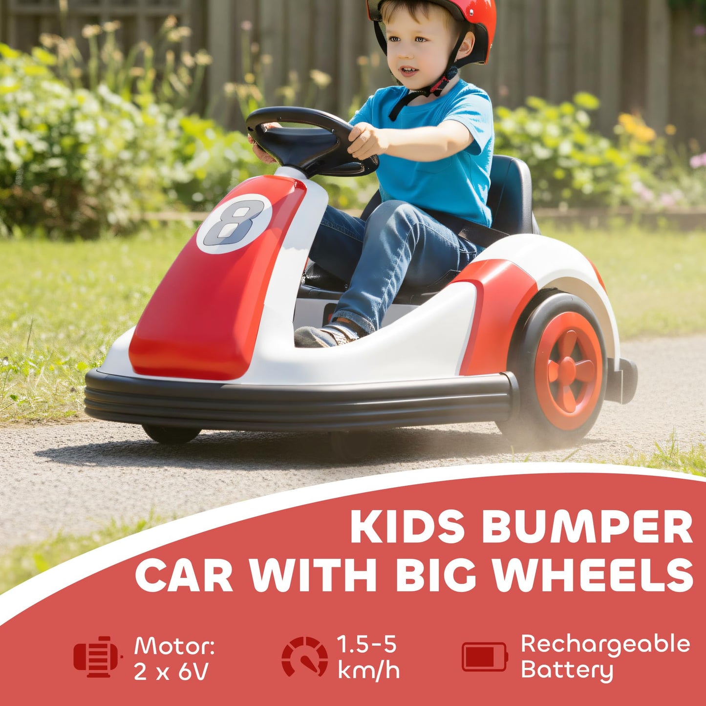 AIYAPLAY Kids Bumper Car, Electric Ride-on, 6V 360-Degree Spin Waltzer Car with Dual Motors, Music and Horn for Kids Ages 3-8 Years, Red