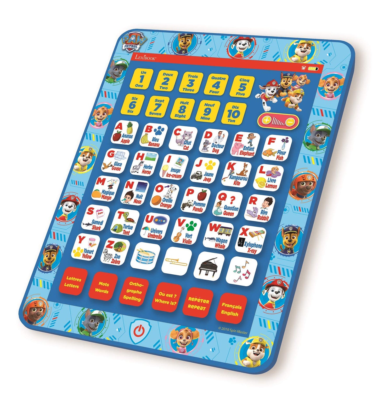 LEXIBOOK, Paw Patrol, Educational Bilingual Interactive Learning Tablet, Toy to learn alphabet letters numbers words spelling and music, English/French, Blue, JCPAD002PAi1
