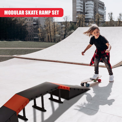 The Magic Toy Shop Skate Ramp Set - 6 Assembly Variations, Red & Black, Anti Slip, Modular & T-Lock System, Easy Setup - Outdoor Adventure for Kids with Bikes, Scooters, Skateboards, RC Cars