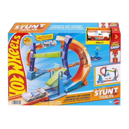 Hot Wheels Toy Car Track Set, Flip & Jump Through the Corkscrew Loop with a 1:64 Scale Toy Car, Speed Snap Track & Adapters, Compresses for Storage, JFH36