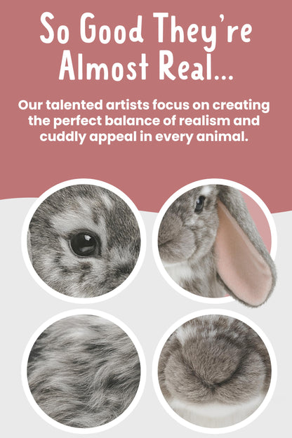 Living Nature Grey Dutch Lop Eared Rabbit Stuffed Animal Plush Toy | Fluffy Soft Toy Gift for Kids | Boys and Girls Doll | Naturli Eco-Friendly | 26 cm