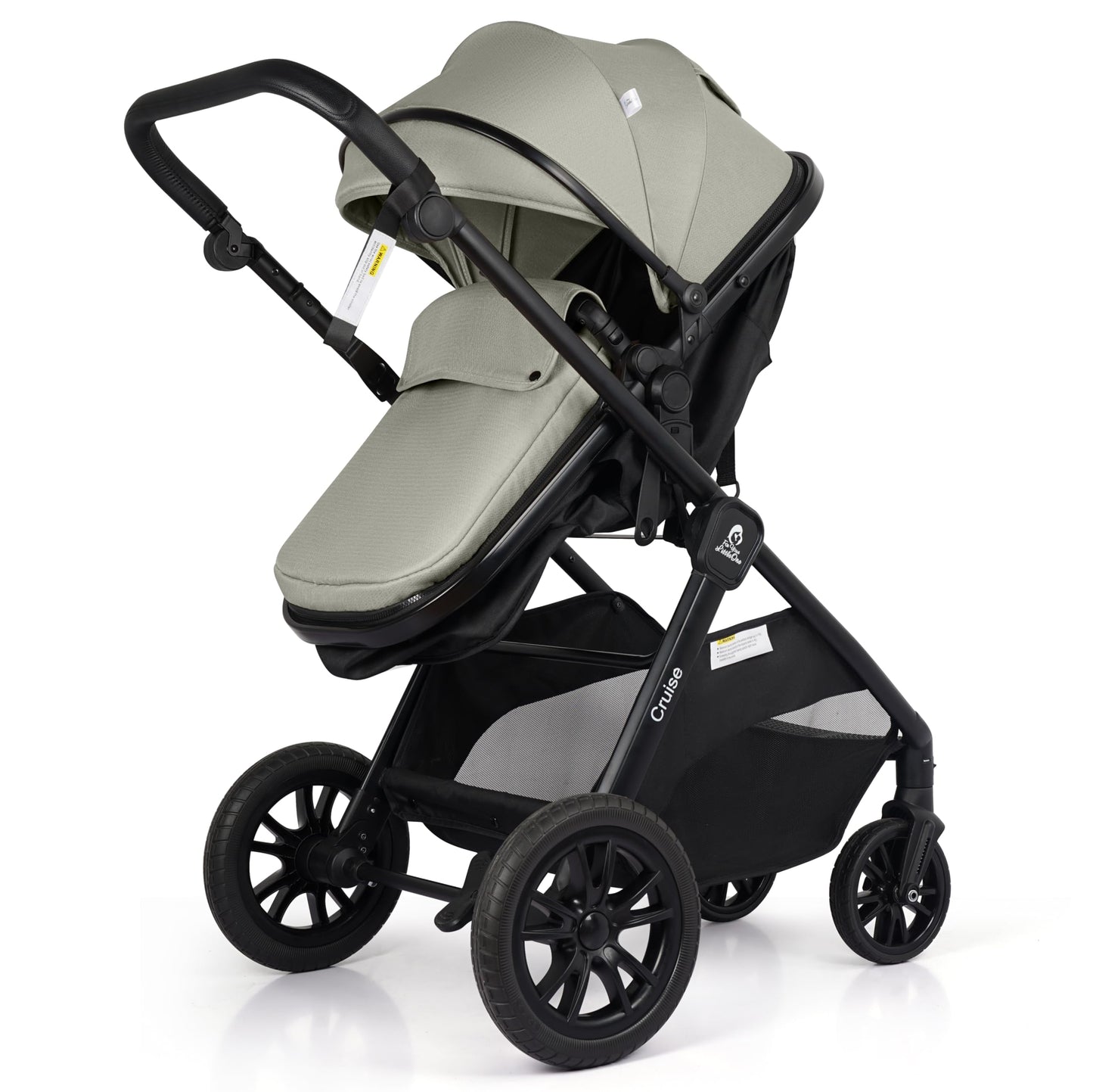 For Your Little One Cruise 3-in-1 Travel System with i-Size Car Seat, Stroller, 13kg Pram, Height Adjustable Handle, Pram, Newborn 0-4 Years Free Raincover and Cupholder (Pebble Sage)