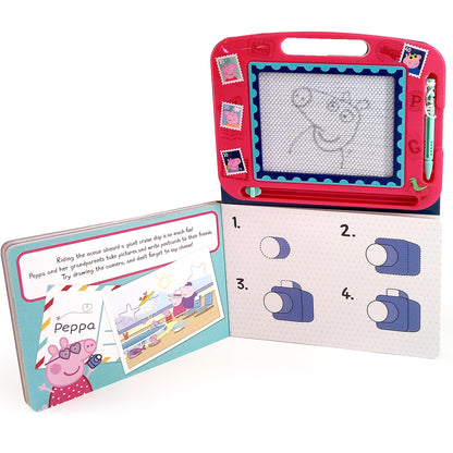 Peppa Pig Peppa's Adventures Read & Doodle - Learning resources for kids, a magnetic drawing pad, an easy-to-use pen, 22-page board book for reading and drawing