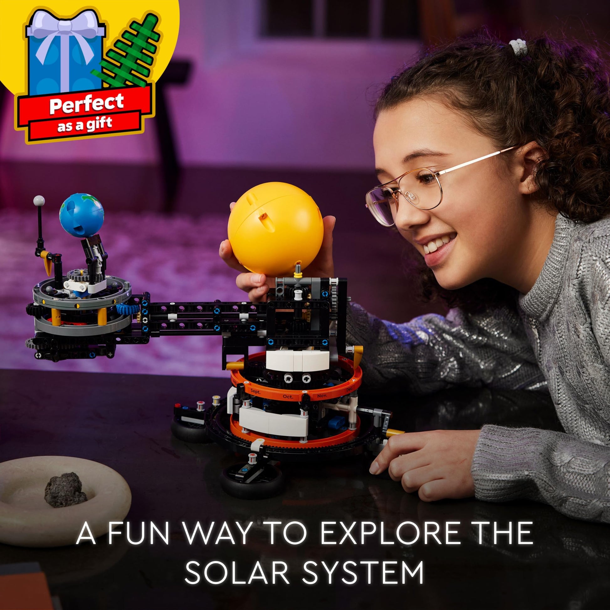 LEGO Technic Planet Earth and Moon in Orbit model set with detailed solar system design for imaginative play.