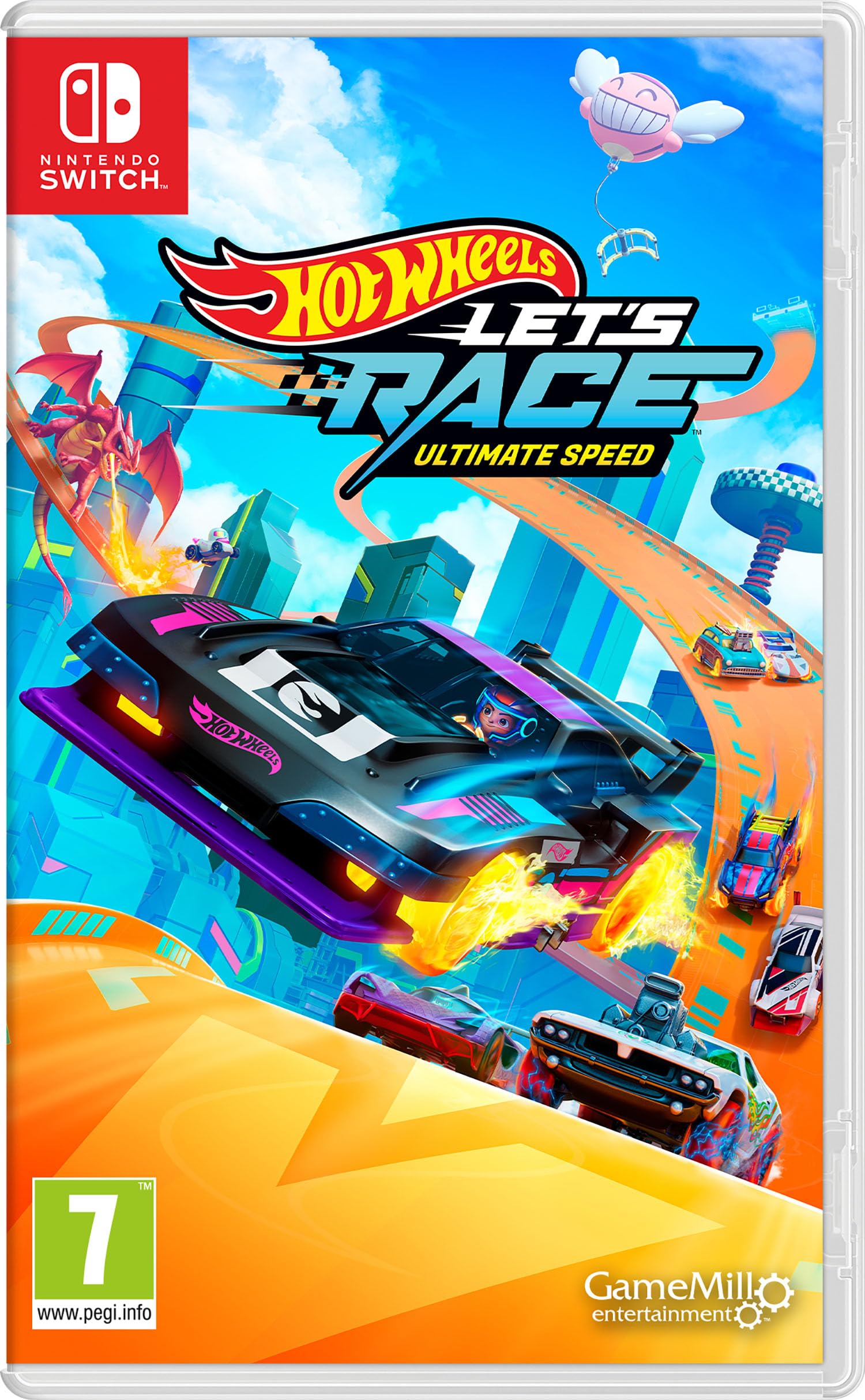 Hot Wheels Let's Race: Ultimate Speed Nintendo Switch game cartridge in a colorful case with racing-themed artwork.
