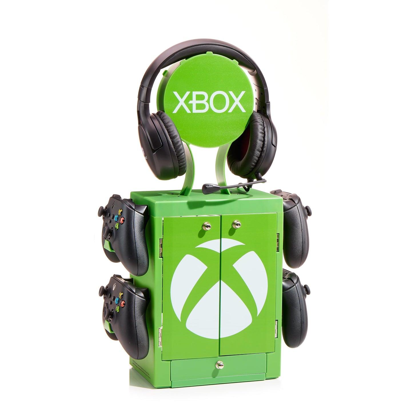 Numskull Xbox Series X gaming accessory storage stand holding 10 games, 4 controllers, headset, and accessories in a compact organizer.