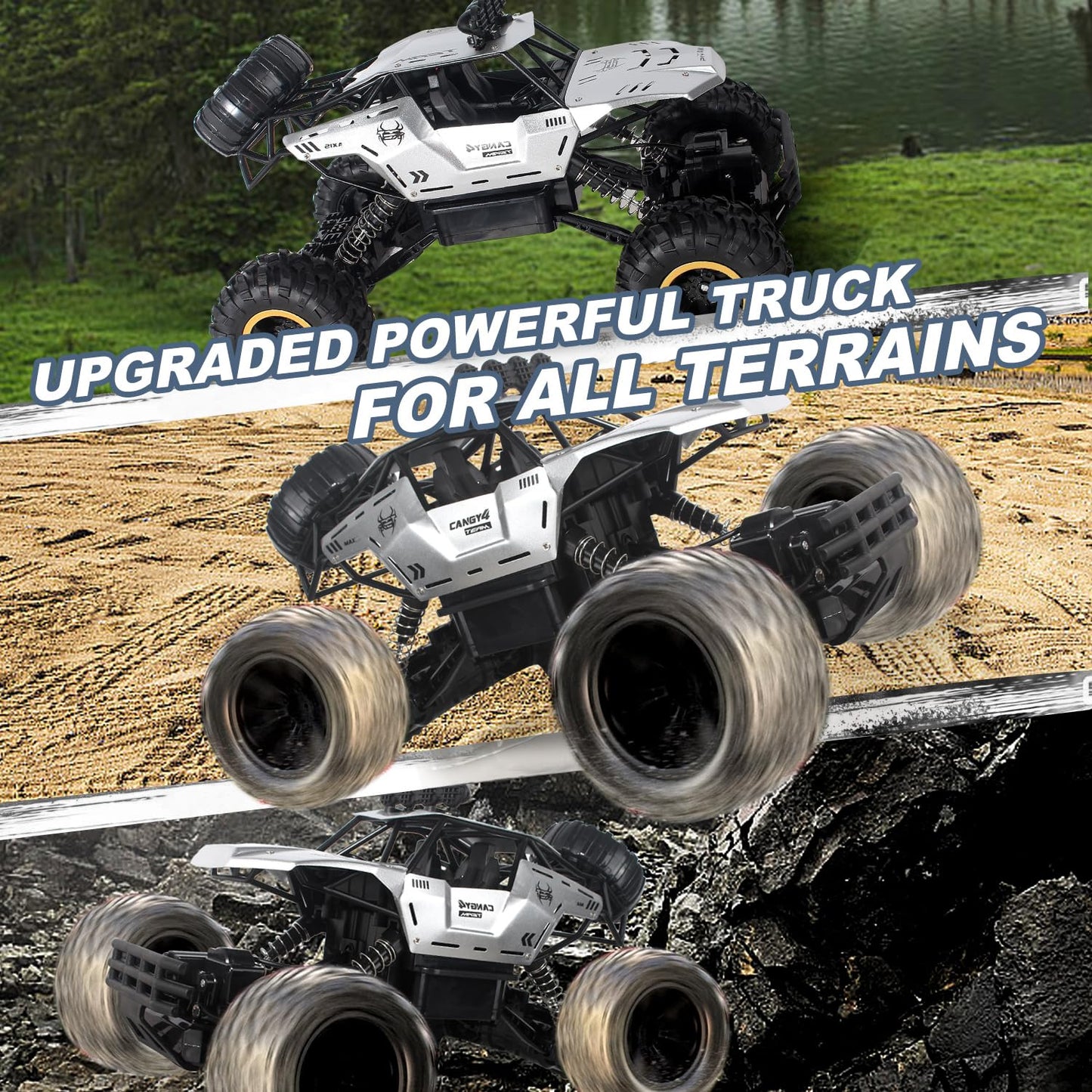Jiakora RC Trucks Cars Remote Control Car 1:12 Off-Road Monster Truck,Metal Shell 4WD Dual Motors LED Headlight Rock Crawler,2.4Ghz All Terrain Hobby Truck with 2 Batteries for 60 Min Play,Kids/Boys &
