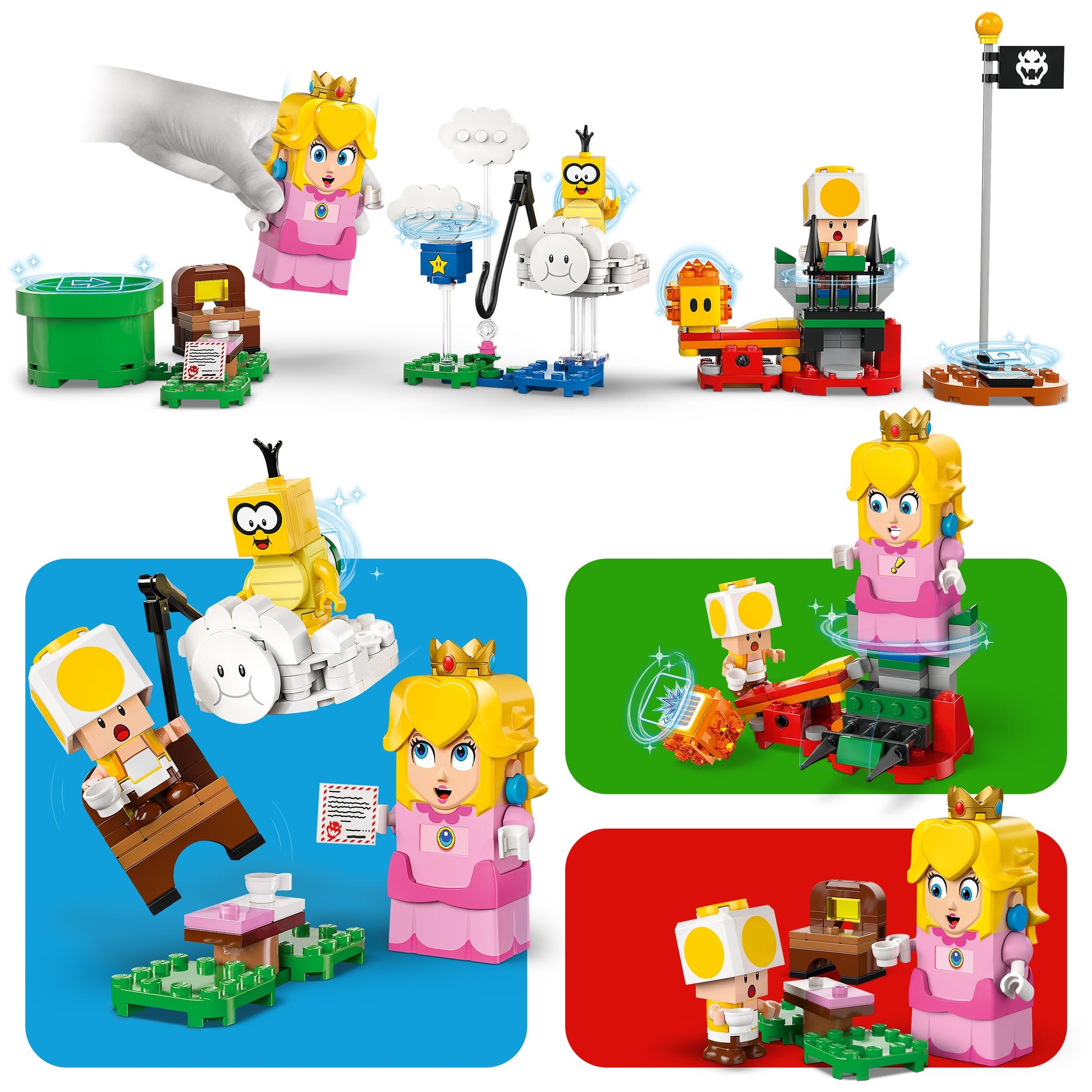 LEGO Super Mario Adventures set featuring LEGO Peach, yellow Toad figure, colorful play scene, perfect for kids and gamers.