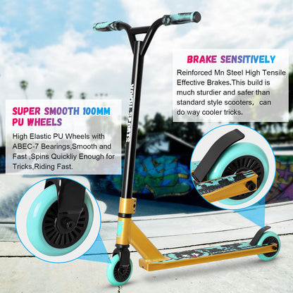 VOKUL TRII S2 Stunt Scooter - Freestyle Pro Spec 360 Degree - Tricks Scooter for Age 6+ Beginners Kids Boys Girls Teens, 20" W*32.5" H Handlebar, Reinforced Lightweight AL6061 20" L*4" W Deck