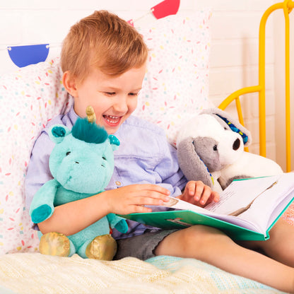 B. toys Plush Elephant Doll, soft and cuddly stuffed animal toy for all ages, machine washable, featuring a cute elephant design.
