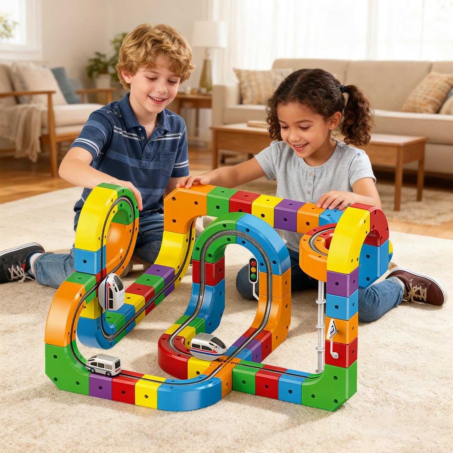 Clickrail Electric Train Set, Track Fusion Toy, Magic Rail Cube Train Set, with Gravity-Defying Motorized Train, 3D Embedded Layouts Train Track Set, DIY Cube Track, for Kids (123PCS)