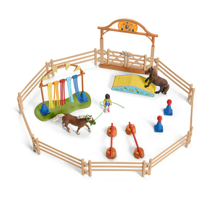 SCHLEICH Farm World 42481 Pony Agility Training Set with Horse, Trainer, and Accessories Playset - 41-Piece Pony, and Horse Club Accessories - Toy Animals Gift Set for Boys, Girls, Toddlers Ages 3+