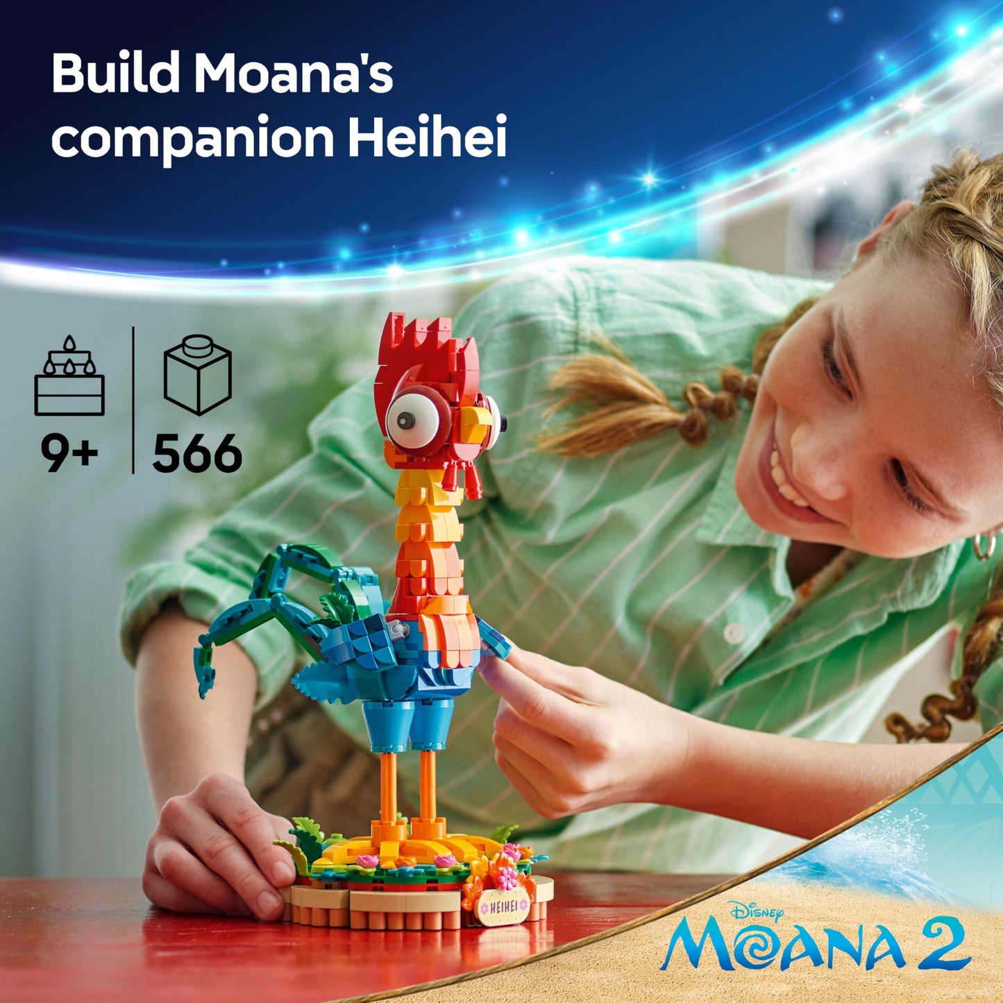 LEGO | Disney Moana 2 Heihei Building Toy - Play and Display Animal Figure with a Rotating Head, Posable Wings & Tail Feathers plus a Stand - Birthday Gift for 9+ Year Old Girls - 43272