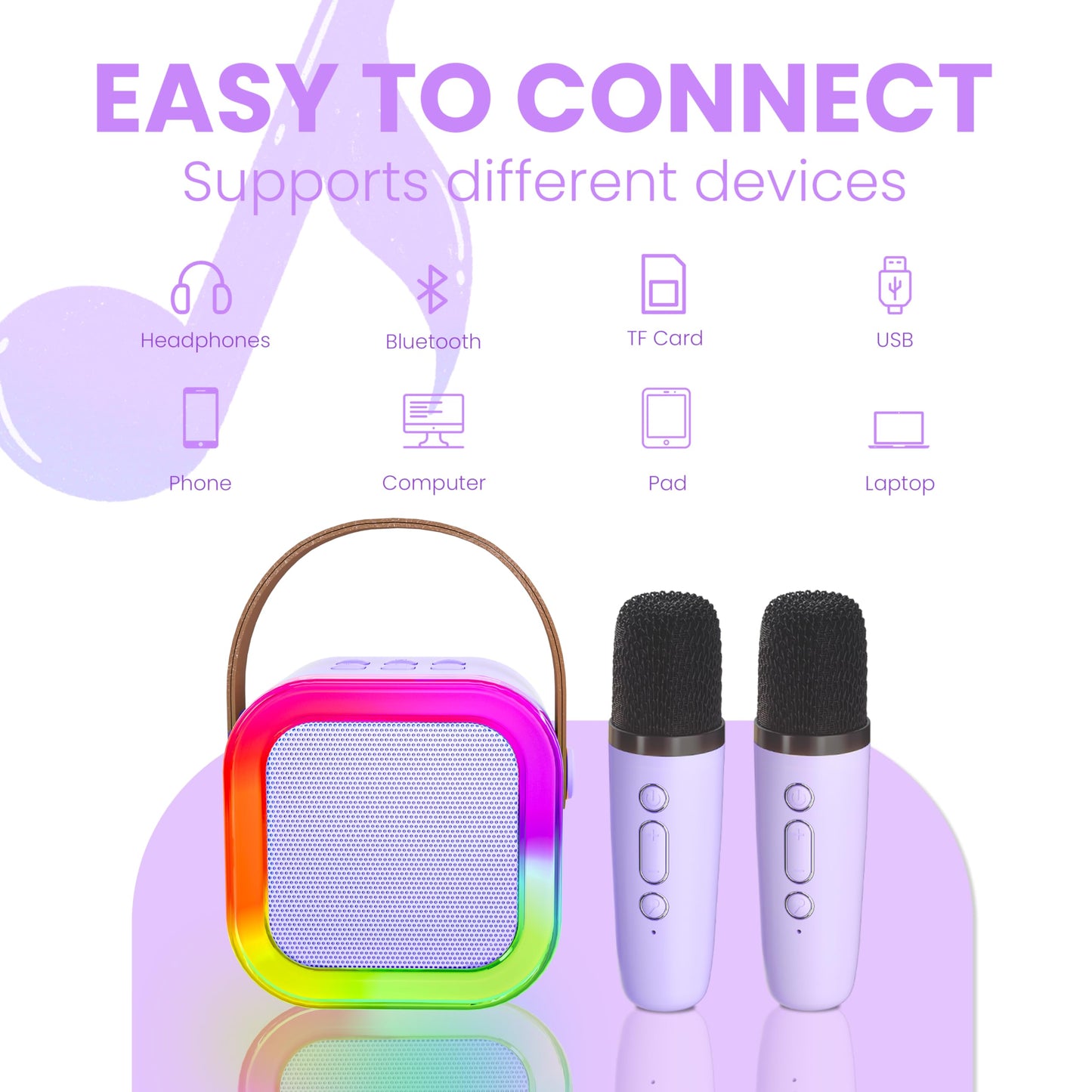 Ankuka karaoke machine for kids and adults with purple portable Bluetooth speaker and wireless microphone, suitable for children and teens.