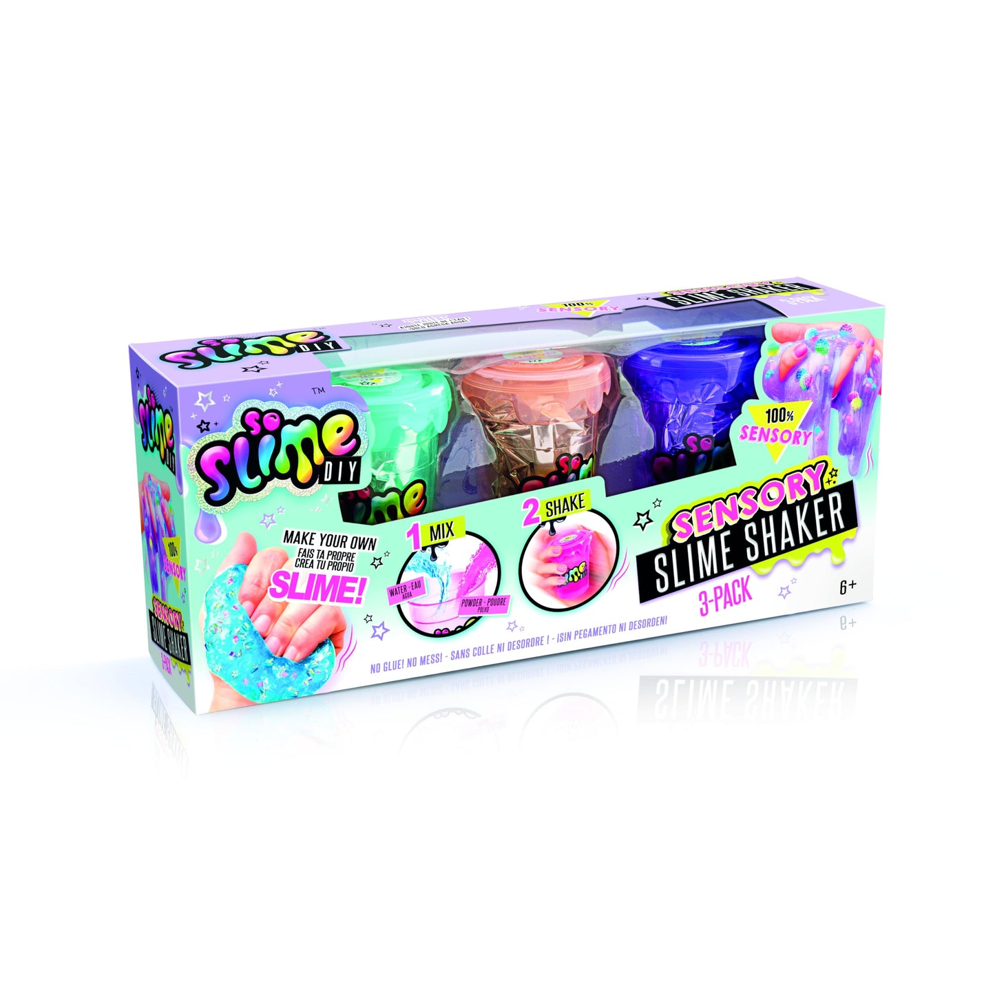 Assorted colorful So Slime SSC 003 Shakers 3 Pack by Canal Toys, featuring bright slime containers in various colors.