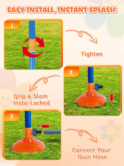 VATOS Water Sprinkler Outdoor Yard Toy for Kids, Smile Face Rainbow Splash Toy with 8 Wiggle Tubes 4 Nozzle, Backyard Lawn Water Sprinkler, Summer Family Games, Fun Water Toys for Kids 3-8 Boy Girl
