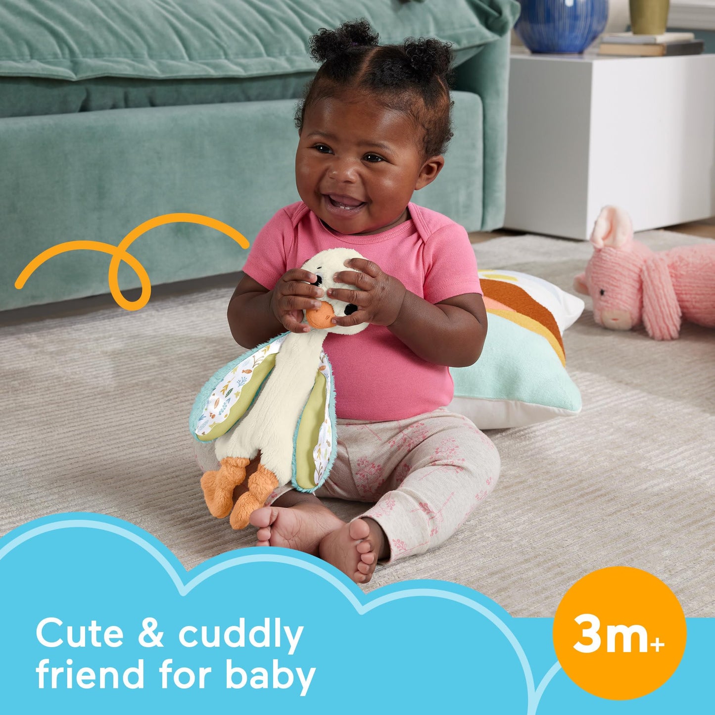 Fisher-Price Baby Sensory Toy Snuggle Up Goose Plush Toy with Jingles for Newborns, Machine Washable, HRB16