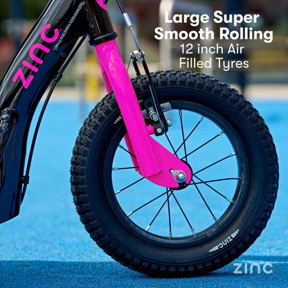 Zinc Radikal BMX Scooter for Kids Ages 6+ – 12 Inch Big Wheel Stunt Scooters with 360 Degree Handlebar Spin, Front & Rear Brakes, Steel Frame, Off-Road Tyres, Pink