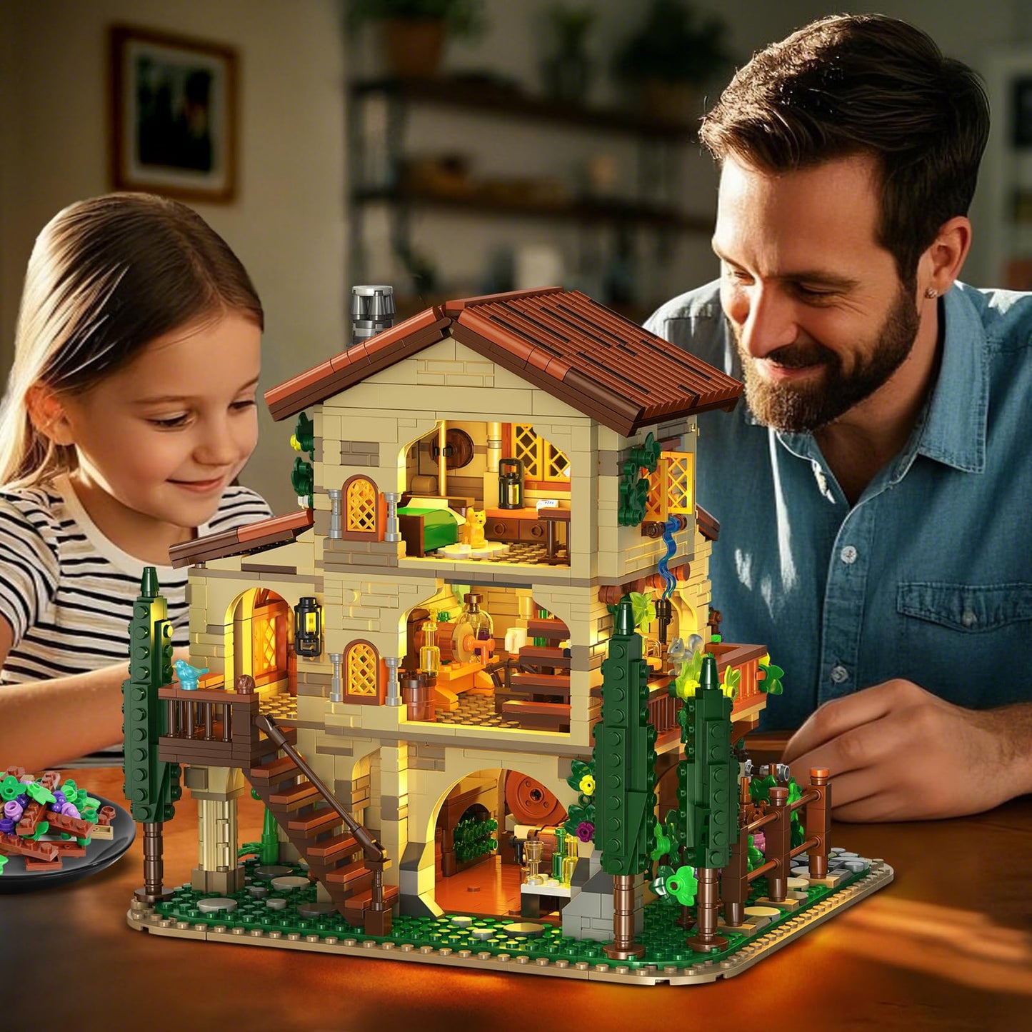 INSOON Winery Chateau House Building Set with Lights, Vineyard Castle Construction Model Home Decor, 1826 PCS Vine Estate Autumn Cabin Building Block Kit Gift for Mothers Day Adults Teens Boys Girls