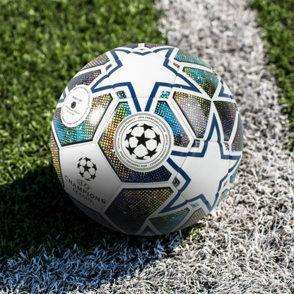 Hy-Pro UEFA Champions League Football, Size 5, Officially Licensed, Training, Match, Merchandise, Collectible For Kids and Adults, Great Football Gift Idea, White/Blue/Green