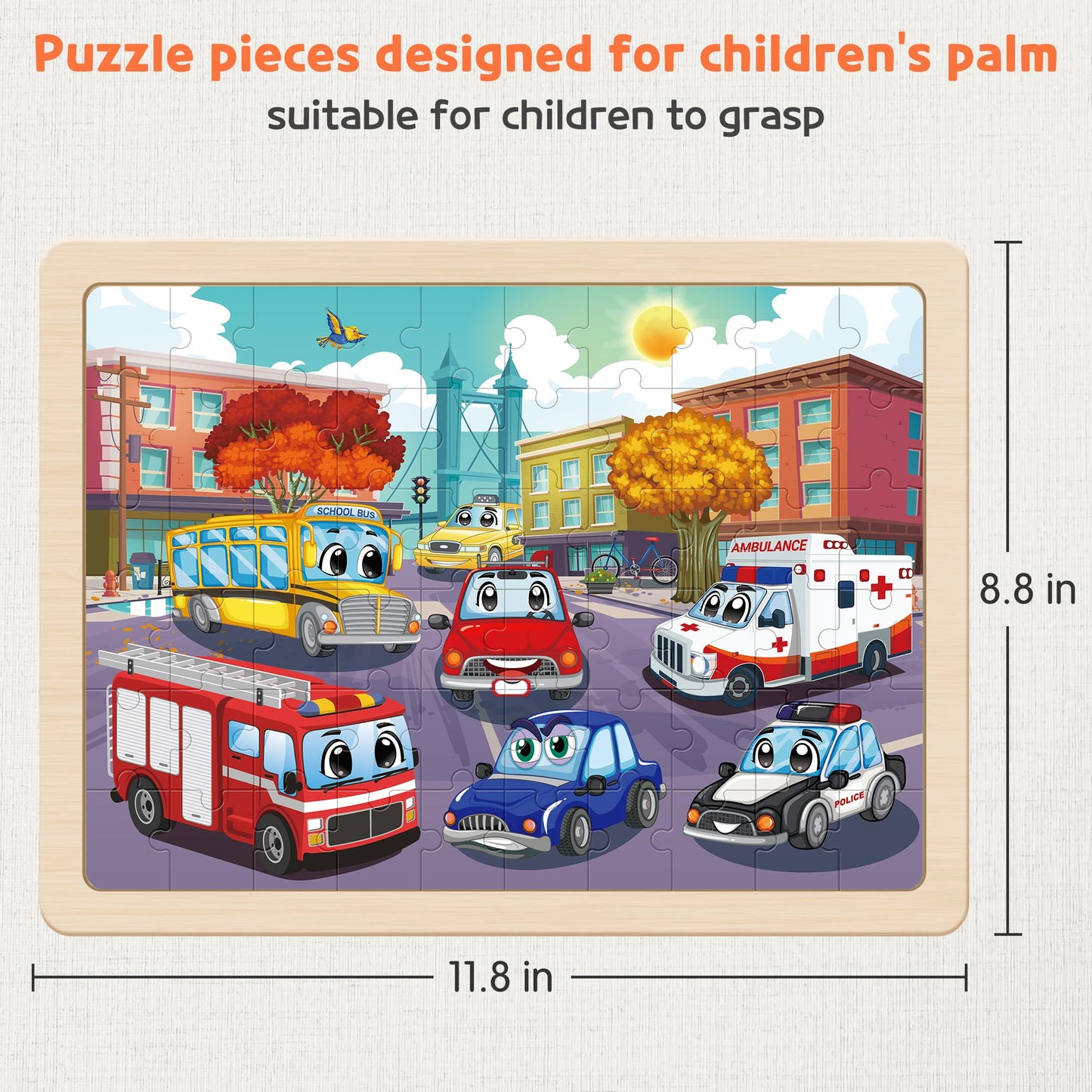 SYNARRY Wooden Vehicle Puzzles for Kids 3 4 5 6 7 8 Year Olds, 6 Packs 60 Piece Children’s Jigsaw Puzzles, Preschool Educational Toys Game Gifts for Toddlers Ages 4-8
