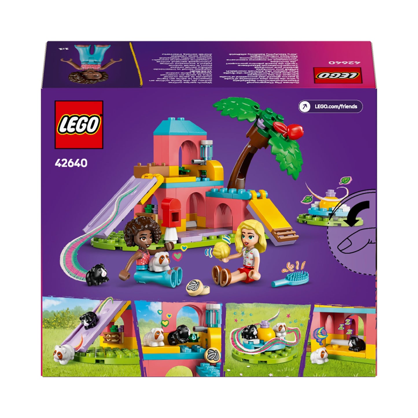 LEGO Friends Guinea Pig Playground Toy with mini dolls, animal figures, and pet care accessories for creative play.