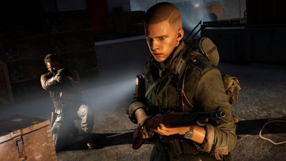 PlayStation 5 game case for Sniper Elite: Resistance by Fireshine Games, featuring cover art with a sniper character and action scene.