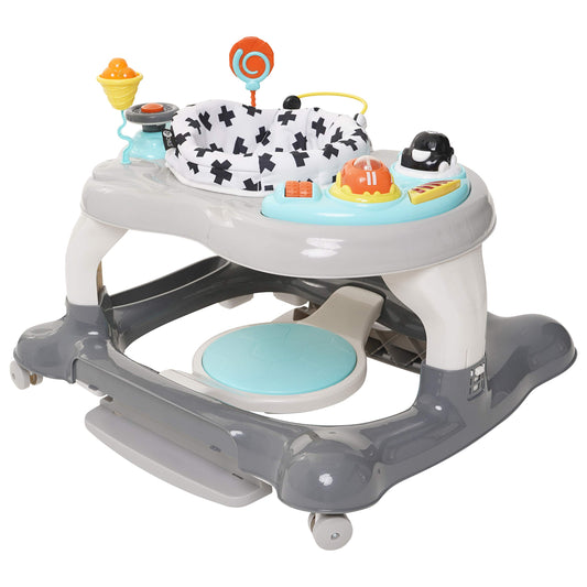 My Child 4-in-1 activity walker with a roundabout design, featuring neutral colors and interactive toys for toddlers.