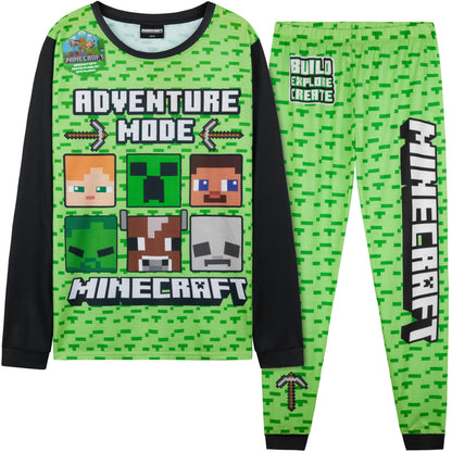 Get Trend Minecraft Boys Pyjamas Set, Long PJs for Kids & Teens, Creeper Loungewear Soft Nightwear, Gamer Gifts for Boys (6-7 Years, Green Minecraft)