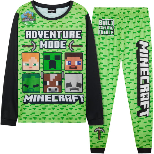 Get Trend Minecraft Boys Pyjamas Set, Long PJs for Kids & Teens, Creeper Loungewear Soft Nightwear, Gamer Gifts for Boys (6-7 Years, Green Minecraft)