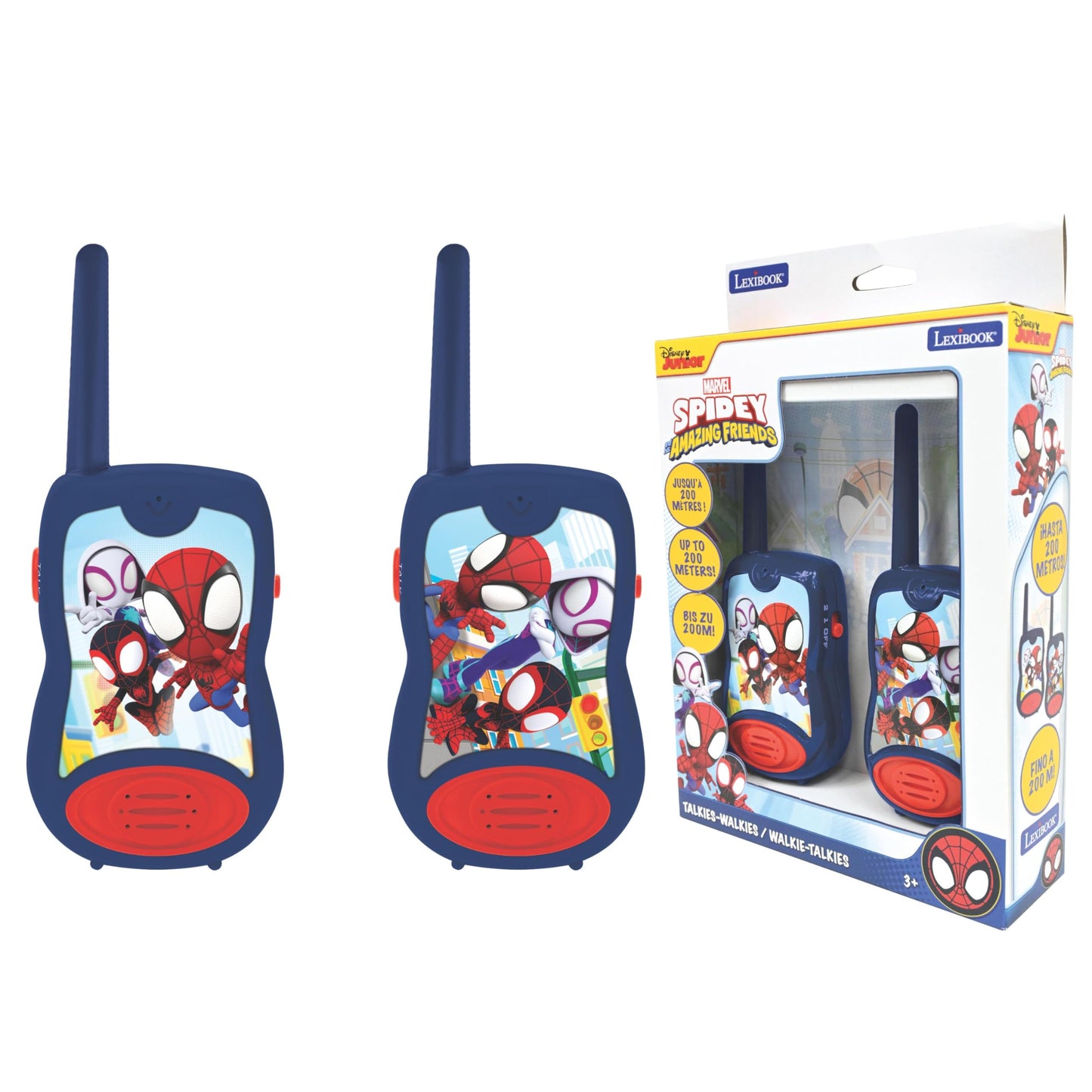Lexibook, Spidey and His Amazing Friends, Walkie-Talkies 200m, Communication Game for Children, 2 Communication Channels, Belt Clip, Battery Operated, Blue/Red, TW12SP1LXB