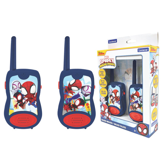 Lexibook, Spidey and His Amazing Friends, Walkie-Talkies 200m, Communication Game for Children, 2 Communication Channels, Belt Clip, Battery Operated, Blue/Red, TW12SP1LXB