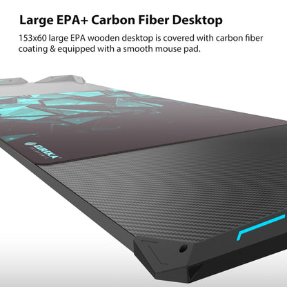 EUREKA ERGONOMIC Gaming Desk with Led Lights 156×64cm Large RGB Ergonomic Gaming Computer Desk for Home Office Work Study Writing with Mouse Pad, Easy to Assemble, Carbon Fiber Black