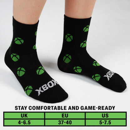 Xbox Socks for Boys & Teens, 5 Pack of Calf Length Socks, Soft Breathable School Sports Casual, Gamer Gifts for Boys