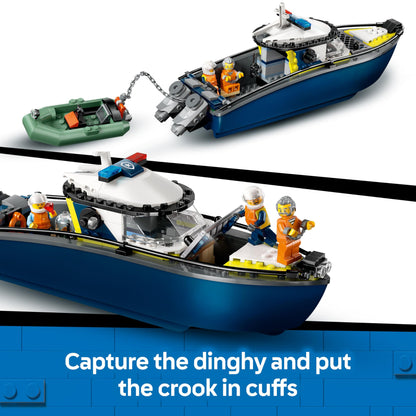 LEGO City Police Boat Chase Set - incl. 2 Boat Toys, 3 Minifigures & a Shark Animal Figure - Gift for 6+ Year Old Boys & Girls - 60456