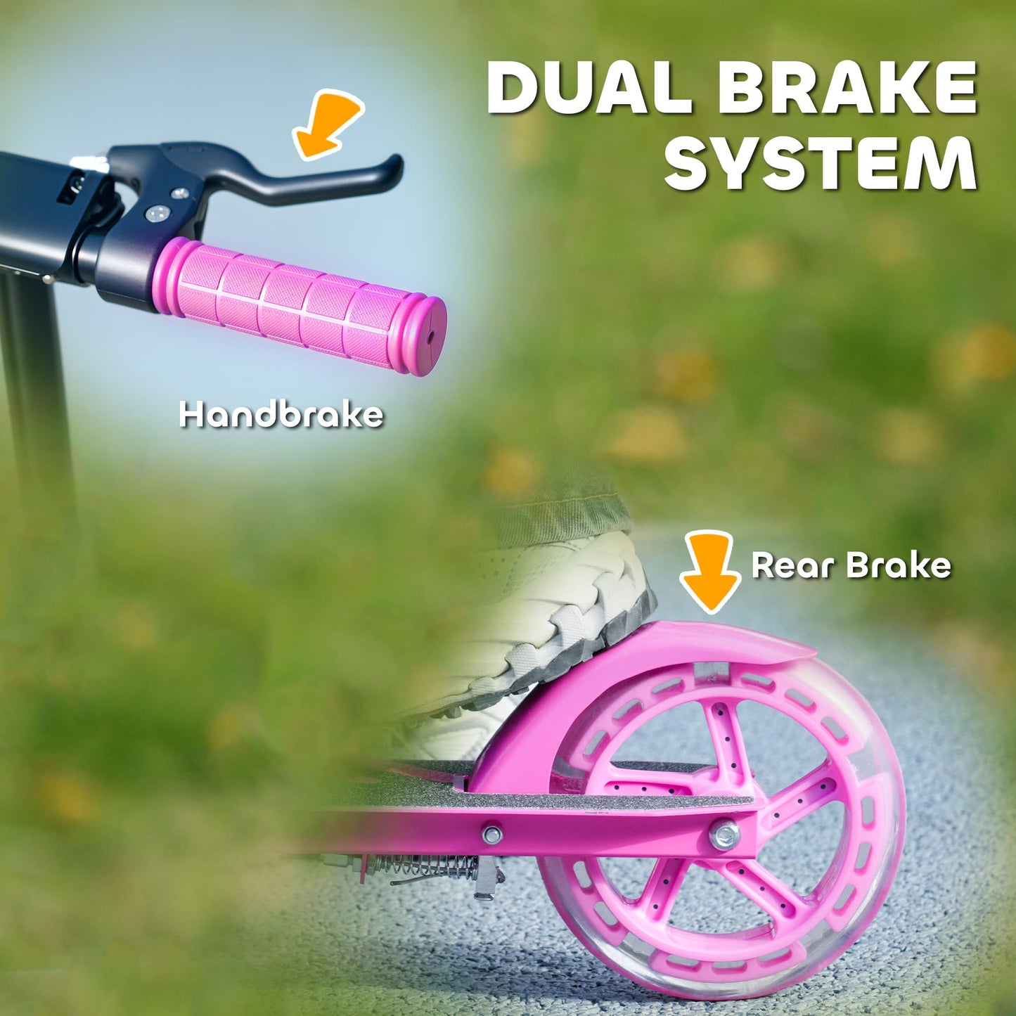 AIYAPLAY Scooter for Ages 3-8 Years, Folding Kick Scooter with Adjustable Handle, Two Light Up Wheels, Handbrake, Rear Brake, Pink
