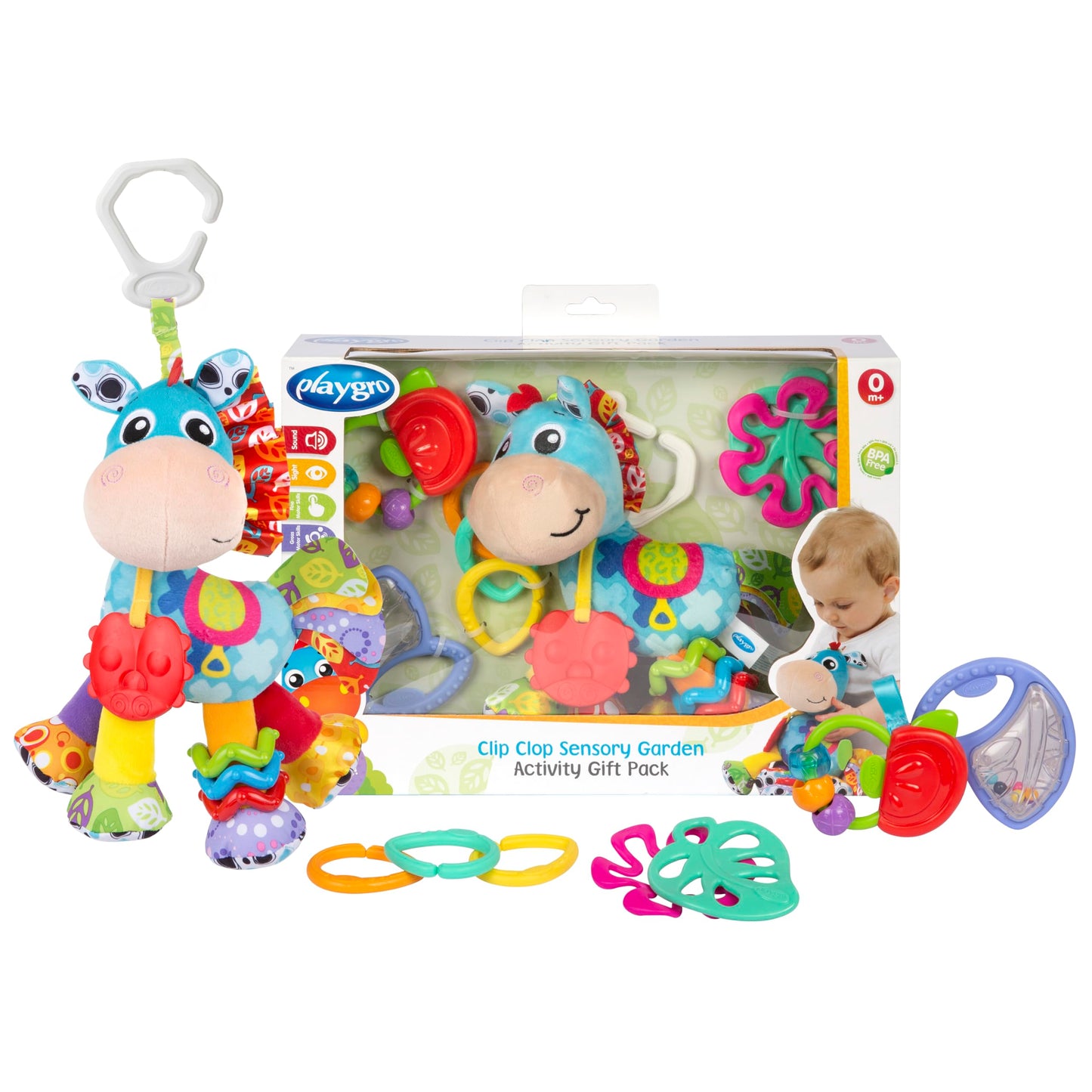Playgro Clip Clop Sensory Garden Activity Gift Pack - Versatile Crib and Stroller Toys for Infants 0+ Months - STEM-Infused Learning for Teething & Sensory Development