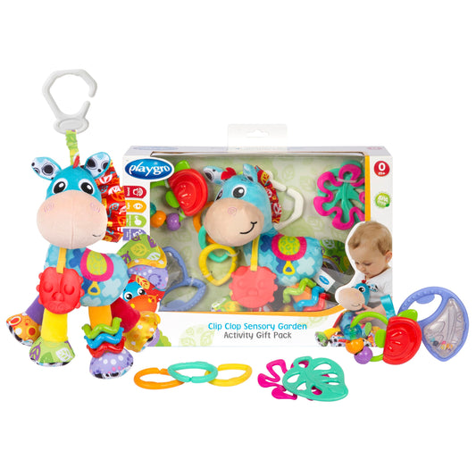 Playgro Clip Clop Sensory Garden Activity Gift Pack - Versatile Crib and Stroller Toys for Infants 0+ Months - STEM-Infused Learning for Teething & Sensory Development