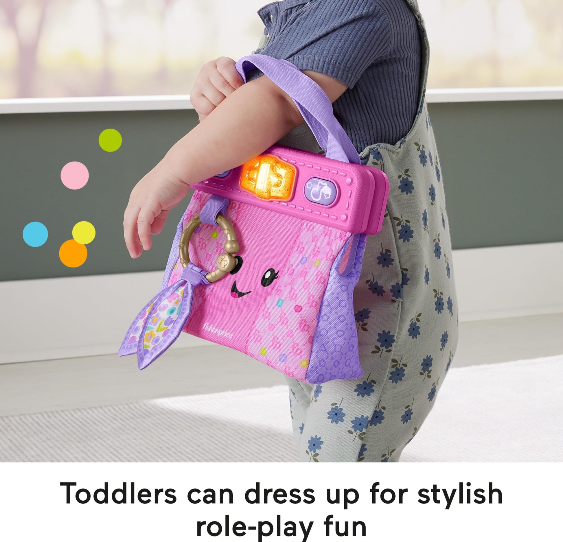 Fisher-Price Laugh & Learn Purse toy with pretend play accessories for infants and toddlers, educational and fun for ages 6+ months.