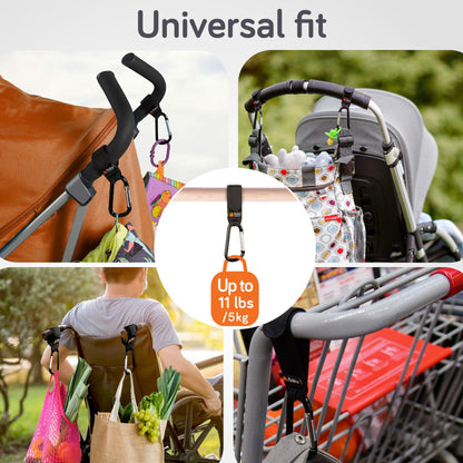 Baby Uma Baby Buggy Clips with non-slip grips and 5kg capacity, versatile pram accessories for secure stroller attachments.