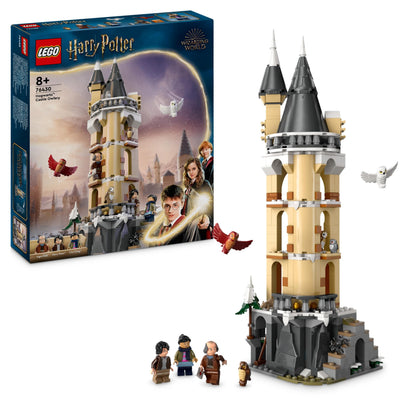 LEGO Harry Potter Hogwarts Castle Owlery set with minifigures and owls, perfect for imaginative role-play for kids.