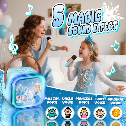 Omiowl girls birthday gift set with Frozen princess karaoke machine and two microphones, perfect for kids aged 3 to 8.