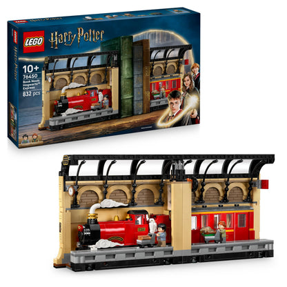 LEGO Harry Potter Hogwarts Express set featuring a train, Ron Weasley minifigure, and Hedwig and Scabbers figures.