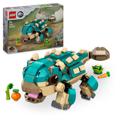 LEGO Jurassic World Baby Bumpy Ankylosaurus dinosaur toy, featuring vibrant colors and movable parts for creative play.