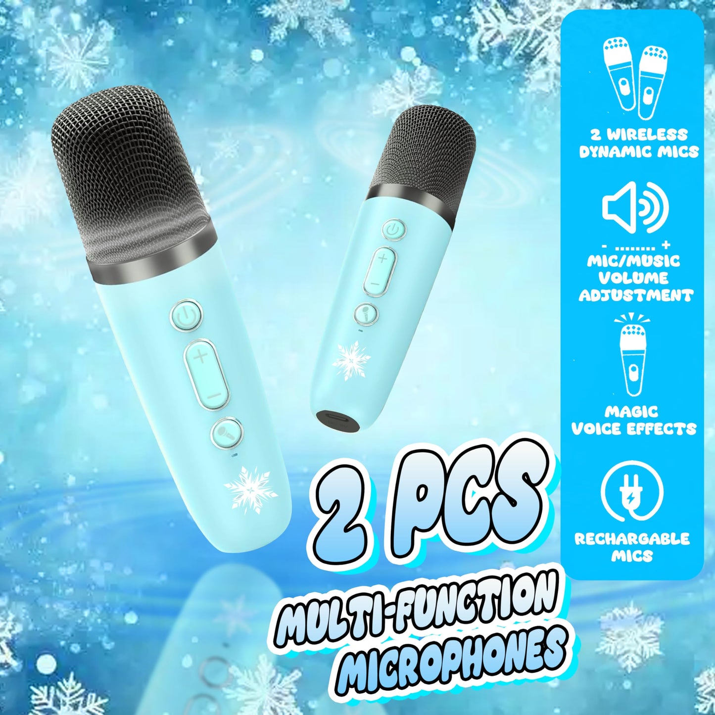 Omiowl girls birthday gift set with Princess Frozen toys and karaoke machine with two microphones, ideal for ages 3 to 8.