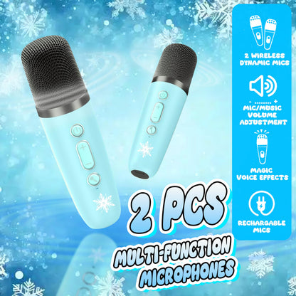 Omiowl girls birthday gift set with Princess Frozen toys and karaoke machine with two microphones, ideal for ages 3 to 8.