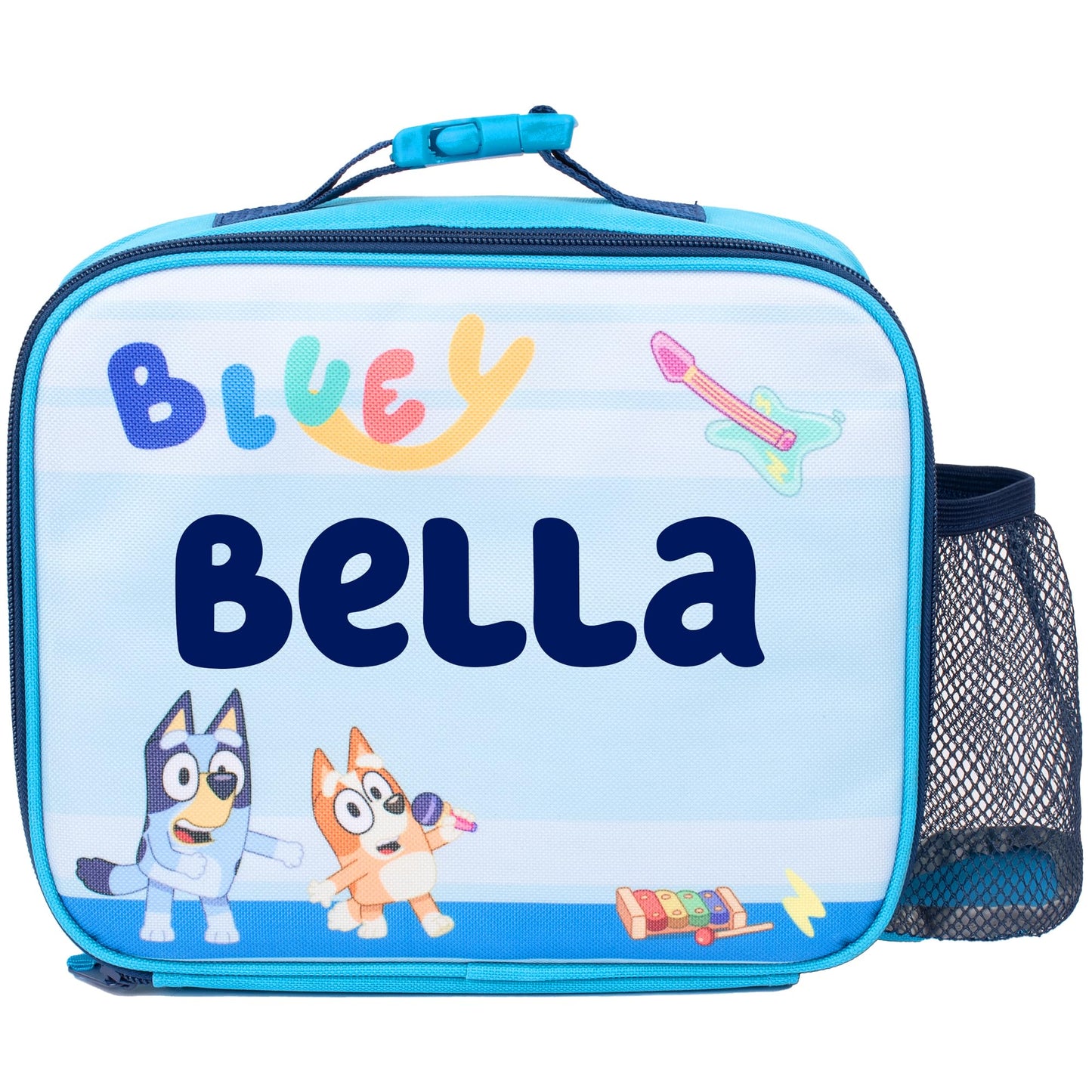 Bluey - Personalised Kids Lunch Bag - Insulated Kids Snack Bag for Boys and Girls for Nursery & School - Name Customisation (Blue)